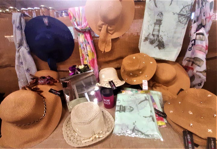 Hats and doilies are just some of the things for sale at the Round Barn.