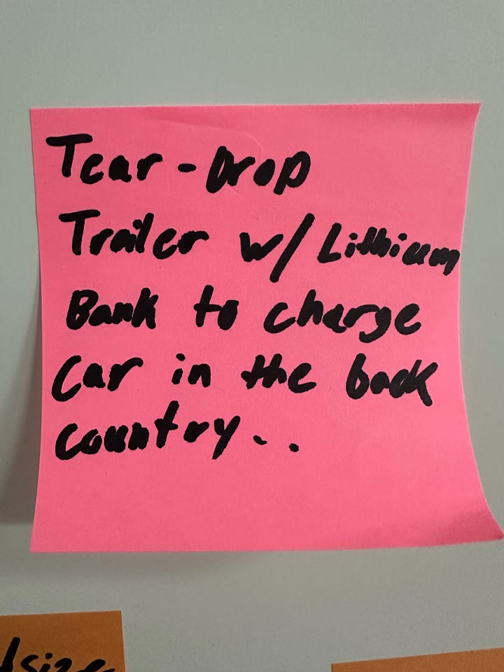 people put their ideas on sticky notes - everything from an electric paramotor glider to getting kids involved, whatever it is!