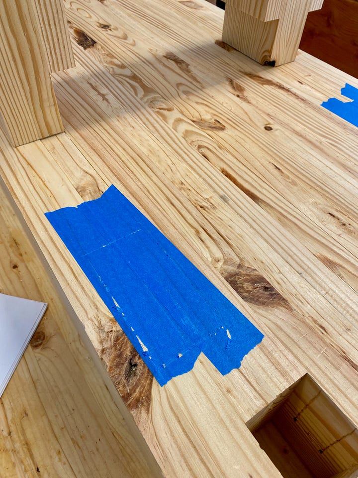 Handplane working a slab of wood; routing a mortise.