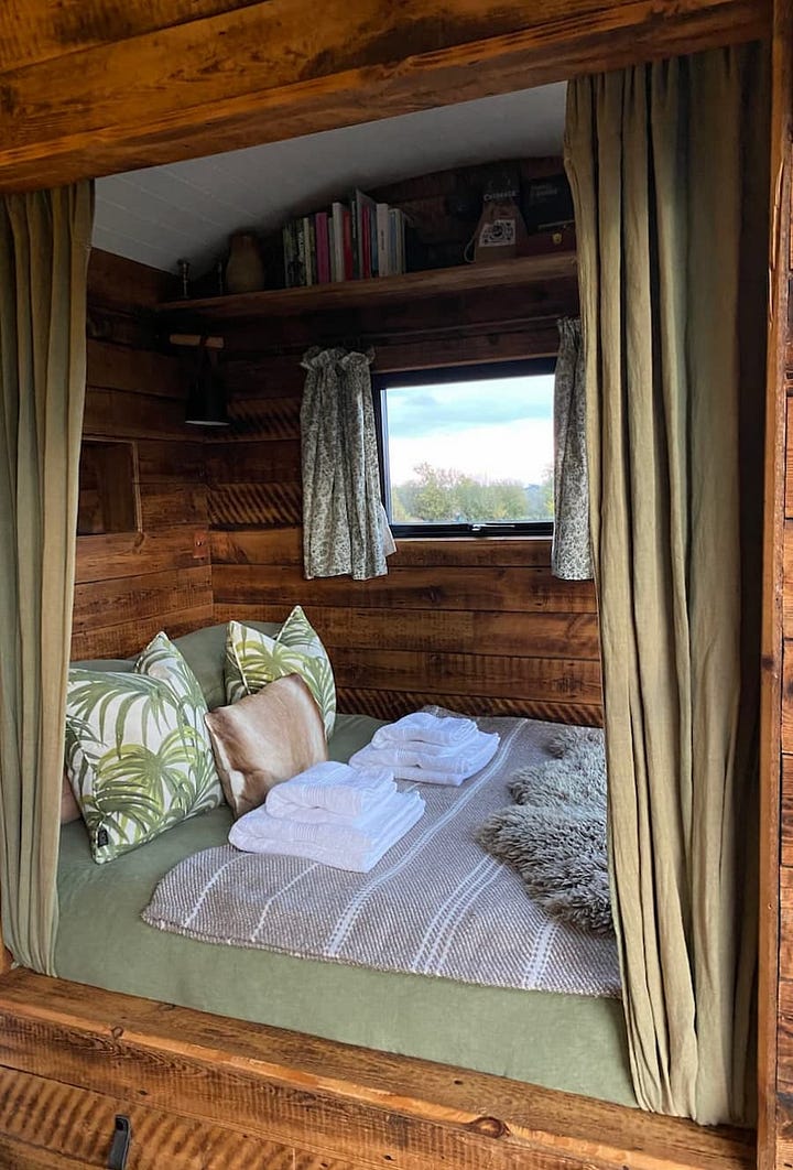 inside of the shepherds hut, where the design has been carefully considered