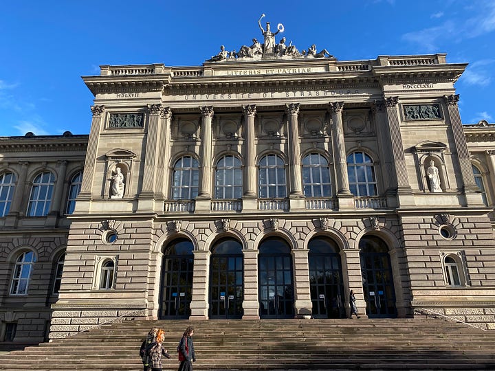 1 European Parliament 2. Council of Europe 3. Parc de l'Orangerie 4. Pavillon Joséphine (in parc) 5. Netherland's EU delegation house 6. Palais universitaire de Strasbourg 