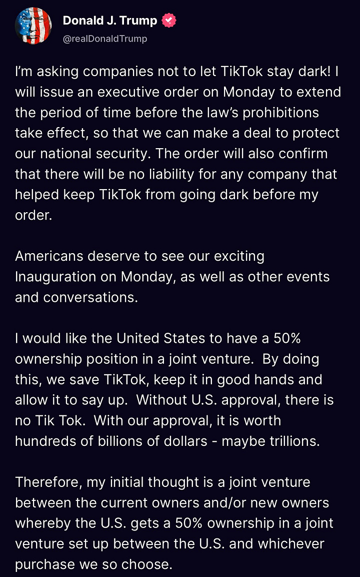 Message on TikTok During Shutdown and Message from Trump on TruthSocial