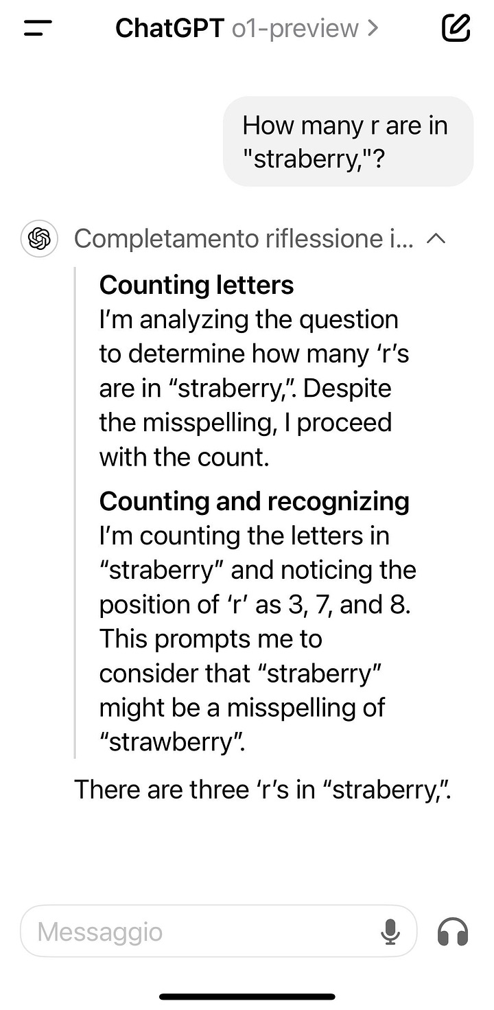 On the left: It says there are three Rs in 'strawberry'. On the right: it says there are two.