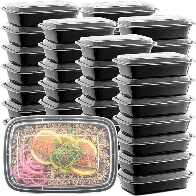 Black takeout containers & clear soup takeout containers