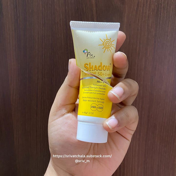 The first image is a photo of my hand holding up a cut-up tube of the yellow and white Fixderma Sunscreen. The second image has some tips to save money.