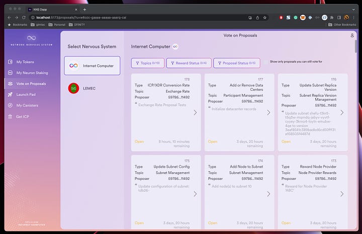 Network Nervous System of Internet Computer screenshots
