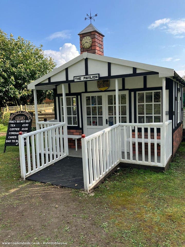 The idea went from possibly a covered pergola to a mock Tudor Cricket Pavilion, as you can see we had a lot of fun with the design and decor, including players benches" Derbyshire