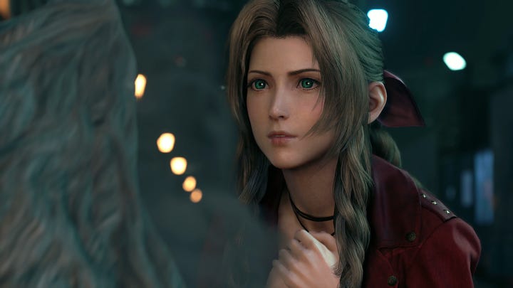 The Whispers appear right after Aerith's plea to be let through.