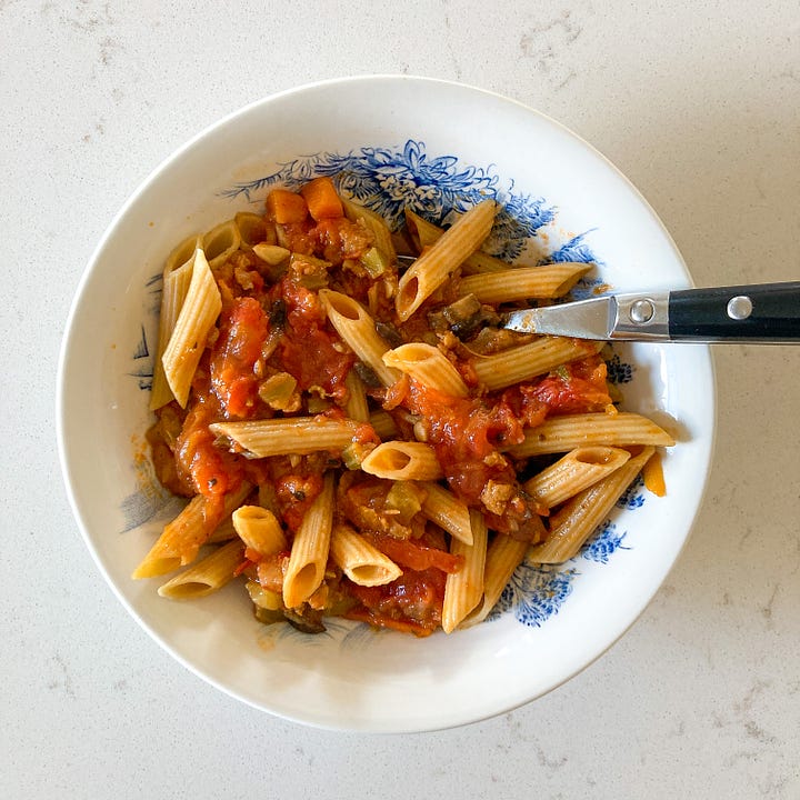 Vegan Bolognese (with whole wheat penne)