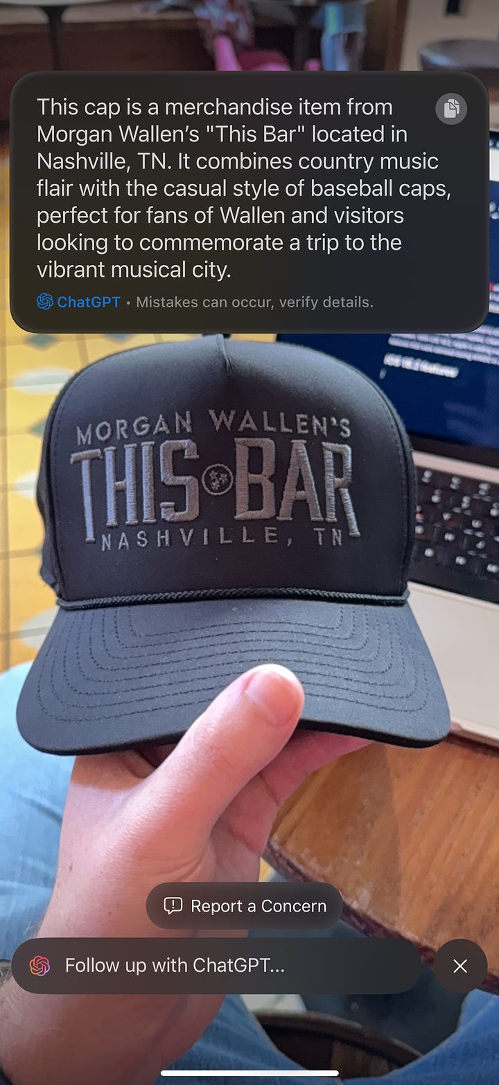 iOS 18.2 Visual Intelligence with Morgan Wallen This Bar hat