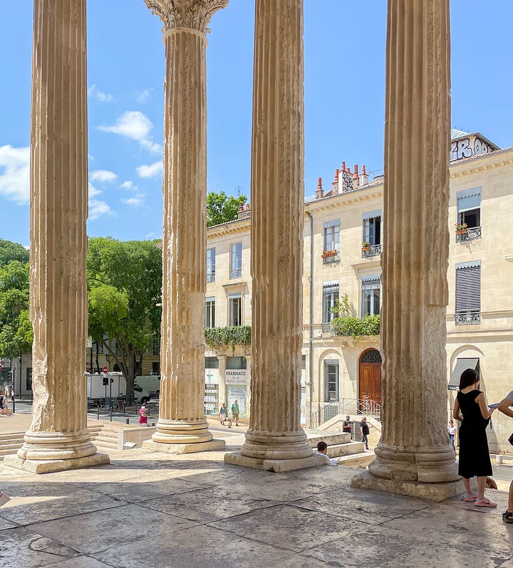 Architectural details at the Maison Carrée in Nimes, France.