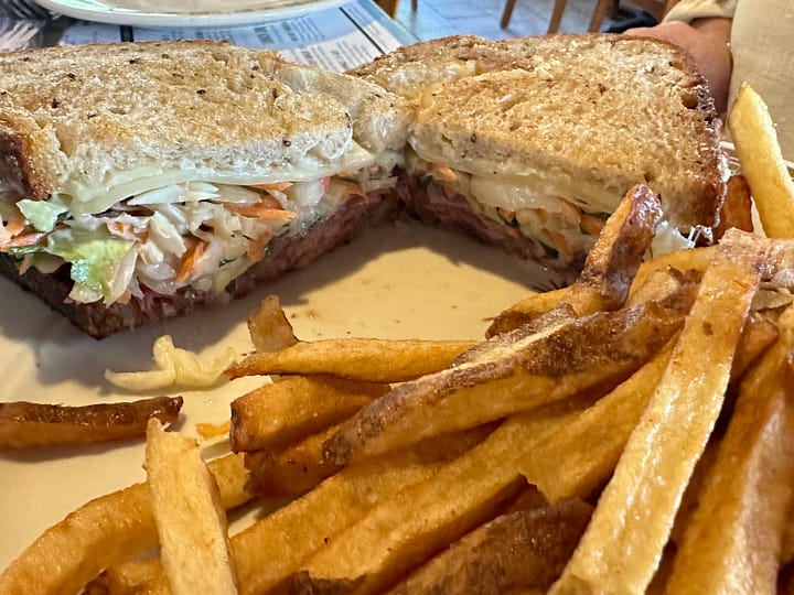 Grilled Corn Beef and Fries! at Art Cliff Diner. Martha's Vineyard