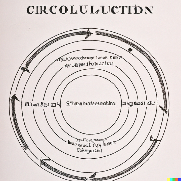 a series of four vintage looking diagrams created by AI approximating the idea of circumlocution with lots of concentric circles, arrows, and garbled nonsense text