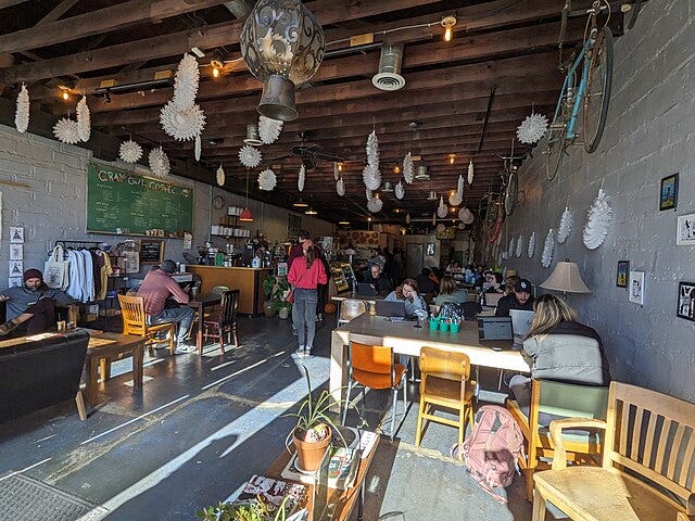 Coffee shop with people on laptops