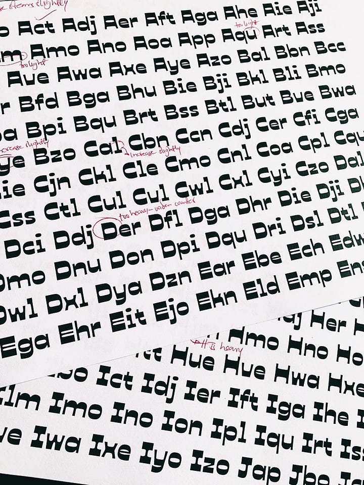 Print out of Ojuju typeface 
