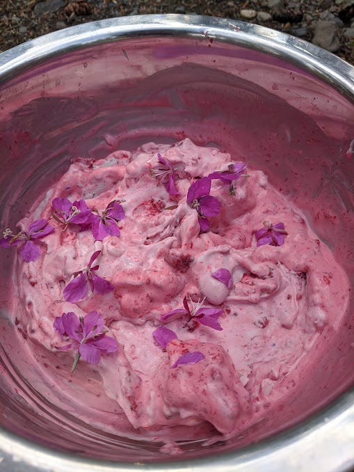 2 photos of pink ice cream in Alaska