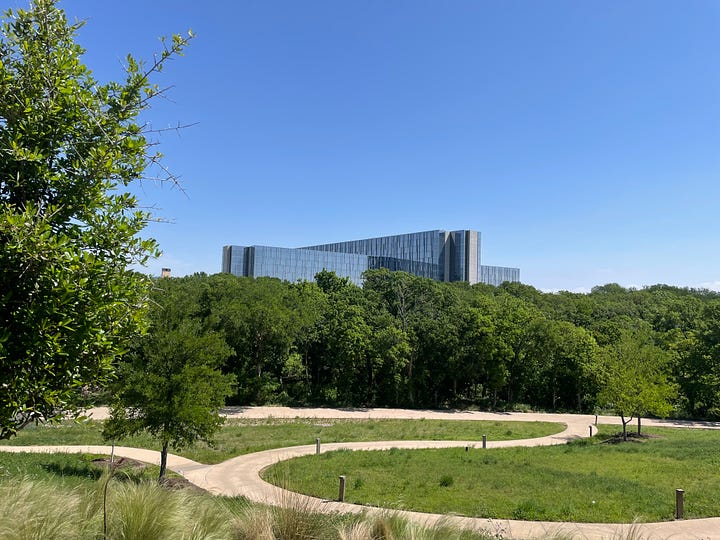 Walkways and bike paths connect the eight Skyview buildings at the new American Airlines campus at DFW