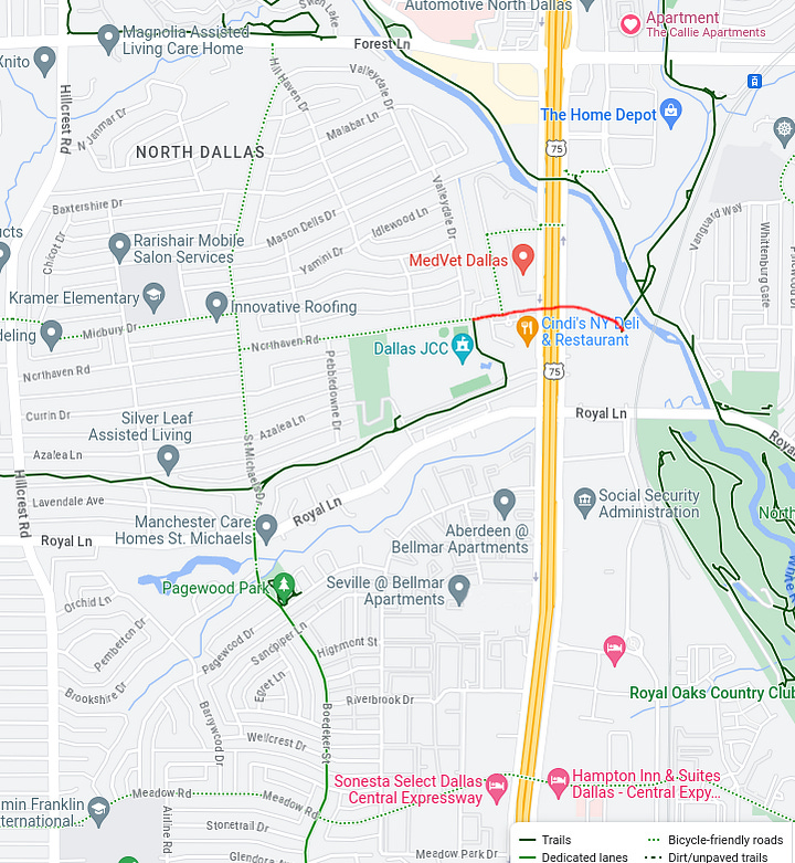 Picture of Northhaven bridge and its location on a map. It connects three trails together.