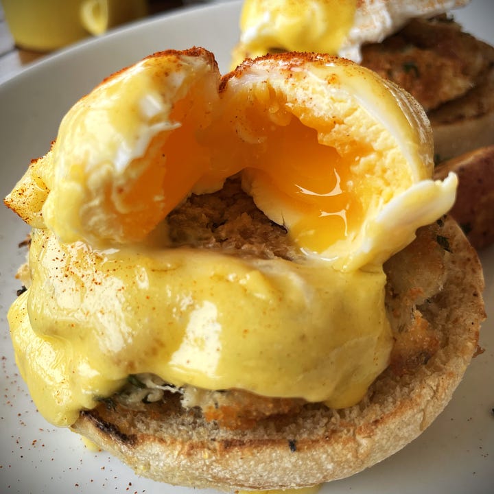 Crab Cake Benedict at Beachcomber Café in Crystal Cove, California