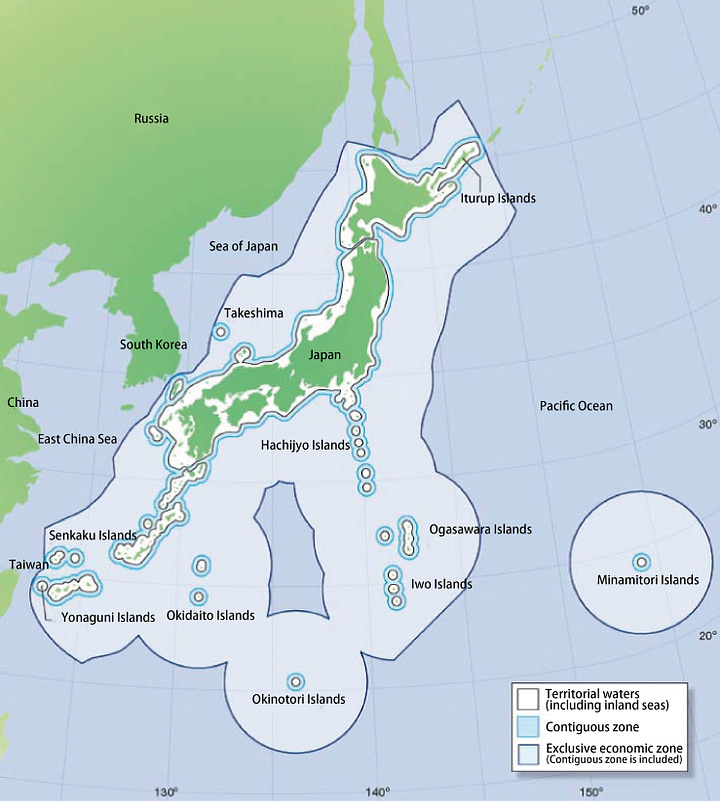 Japan territory, with islands, according to Japan (*note: some are disputed