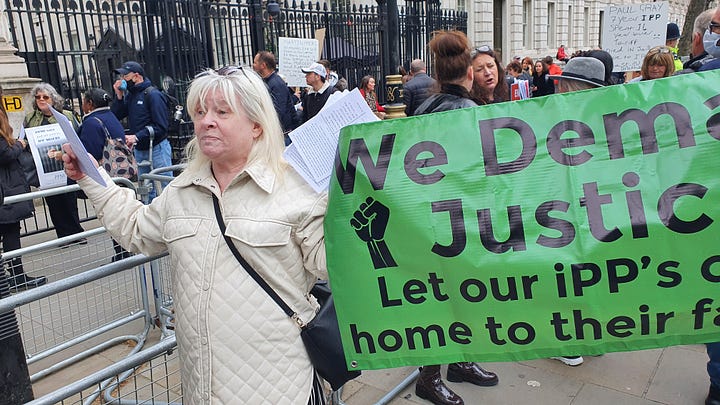 Protest organised outside Downing Street by IPP Committee In Action, Shirley and Bernadette