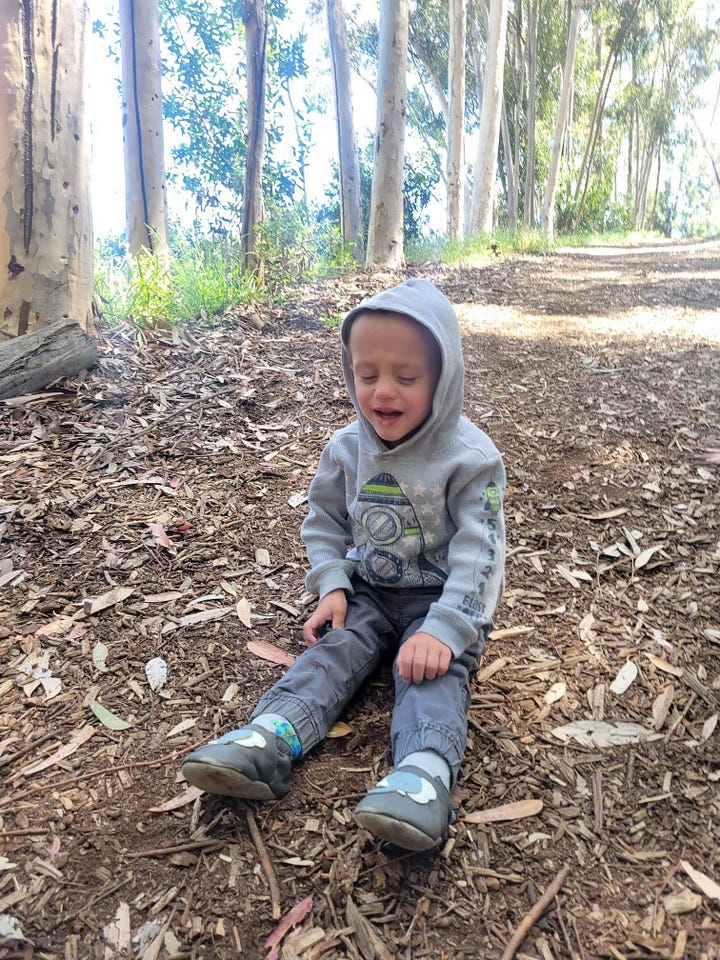 Toddler with terrible two on a walk in San Diego CA