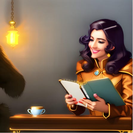 AI generated images for the prompt"Artificial agent chatting with a woman at various times of day and night and in different dresses and settings."