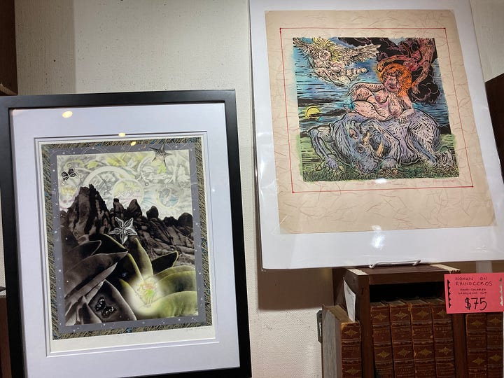Original prints by Anna Pomaska on display (and for sale) at Riverby Books in downtown Fredericksburg.