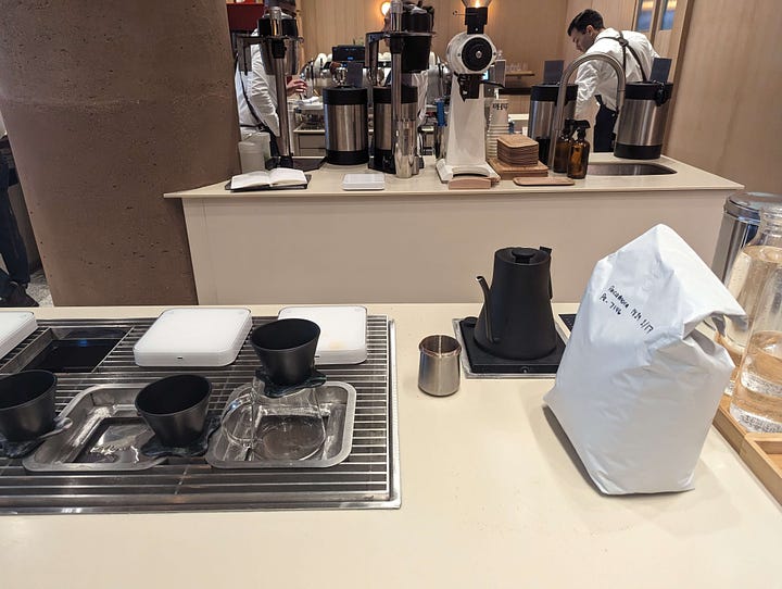 picture of coffee bag and coffee making station