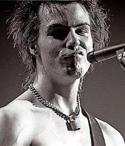 Photo on the left is Sid Vicious, of the Sex Pistols. On the right Trump wearing a red MAGA hat.