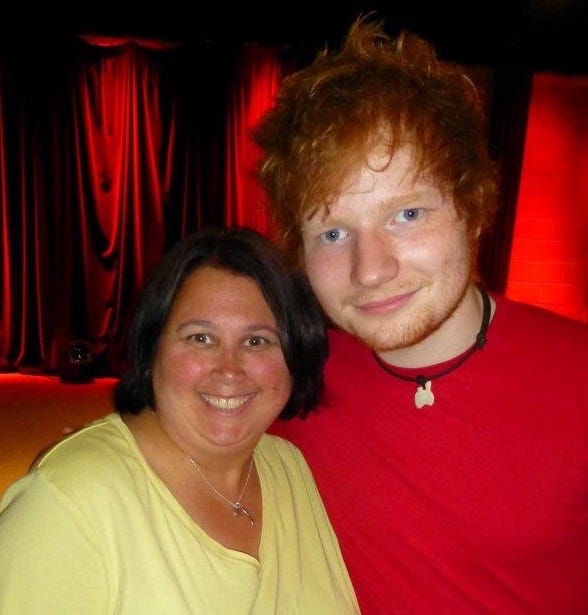 images of Ed Sheeran playing guitar and singing, image of girls with Ed Sheeran