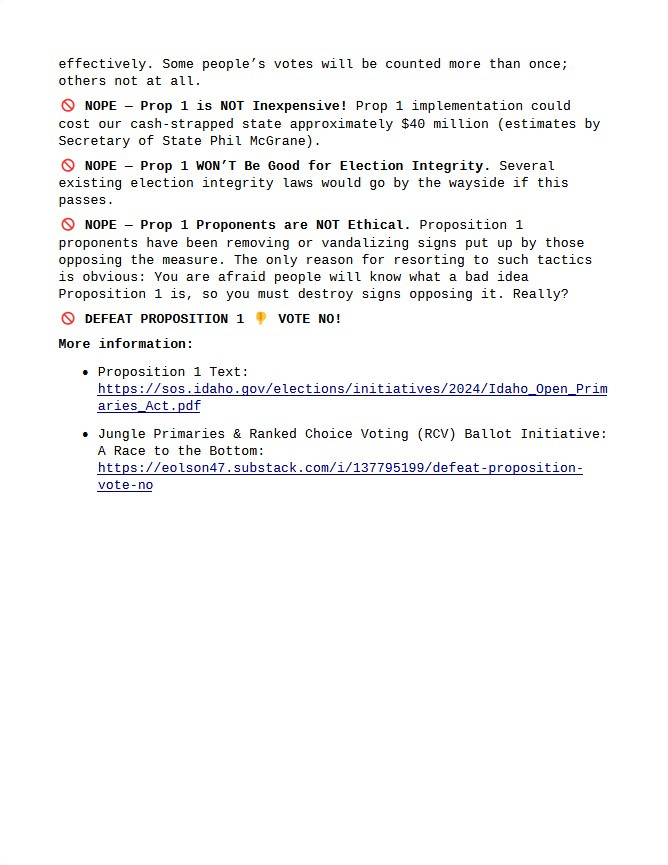 🚫 DEFEAT IDAHO PROPOSITION 1 👎 VOTE NO! | https://substack.com/@bige47/note/c-74563740