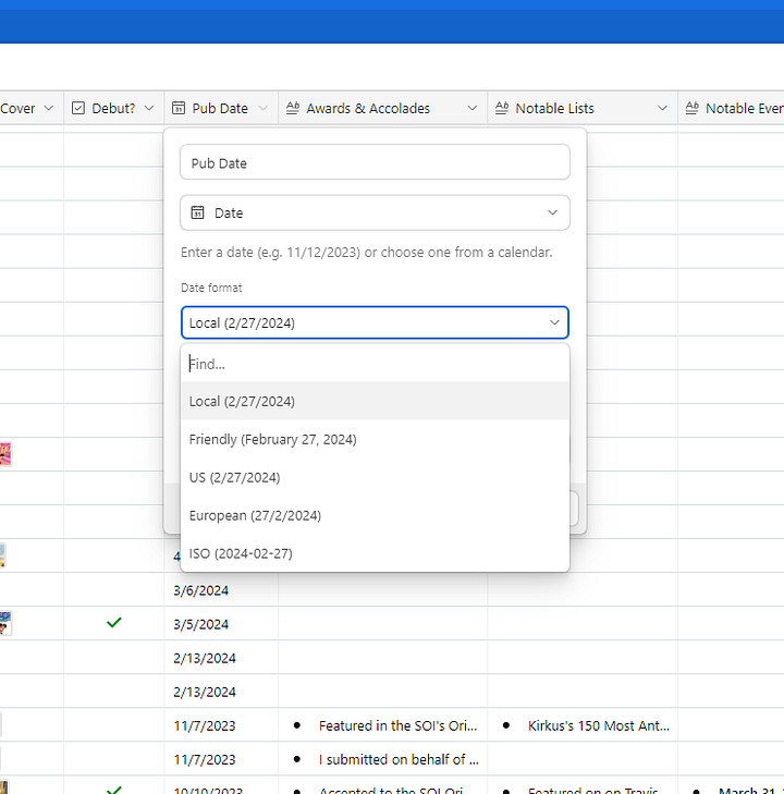 screenshots showing a calendar field type and single select field type