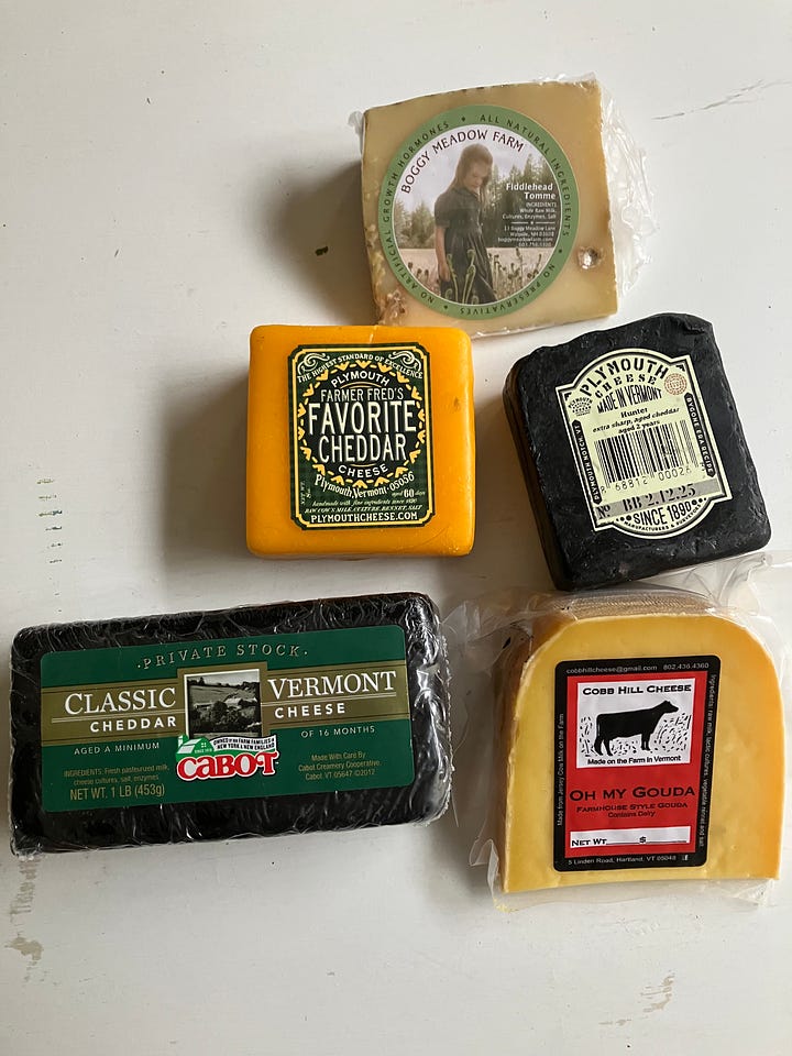 Box filled with different cheese from Vermont