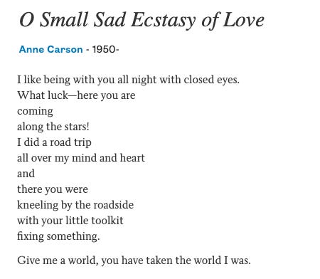 1. anne carson 2. nate pritts 3. frank o'hara 4. richard siken