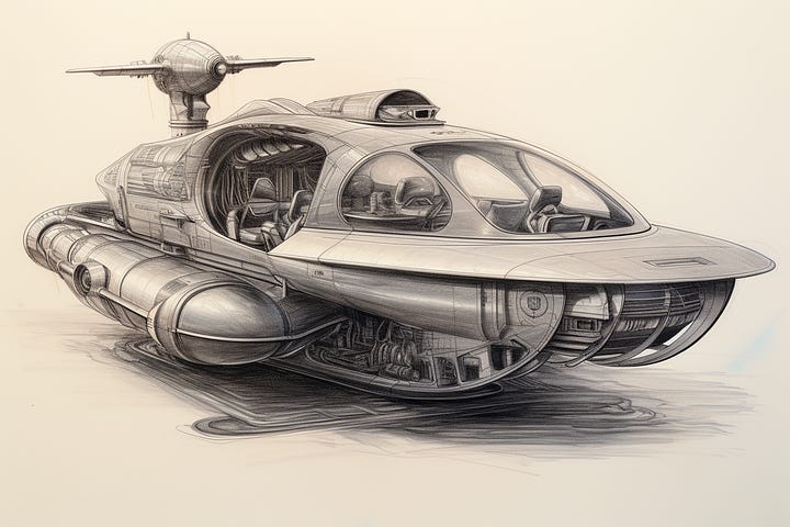 Pencil sketch of a hovercraft by SDXL and MJ