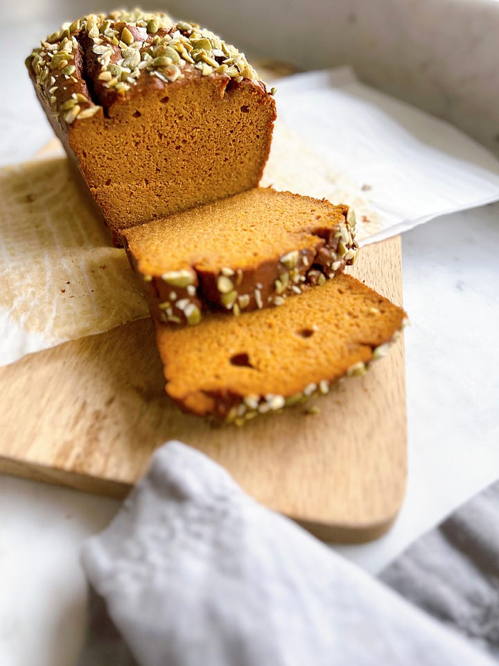 Grain-free pumpkin bread on a cutting board