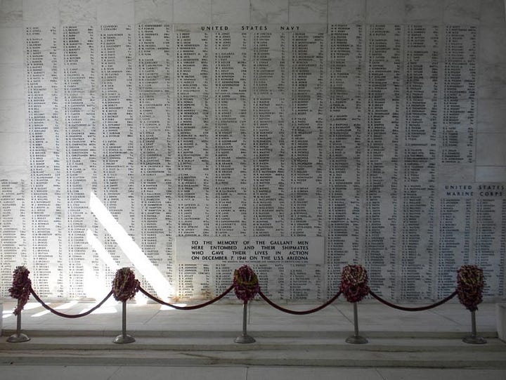 Name on wall of USS Arizona Memorial