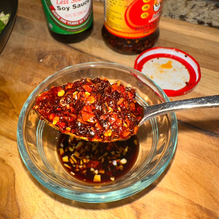 Ingredients used to make a salad dressing for the Trader Joe's dumpling salad