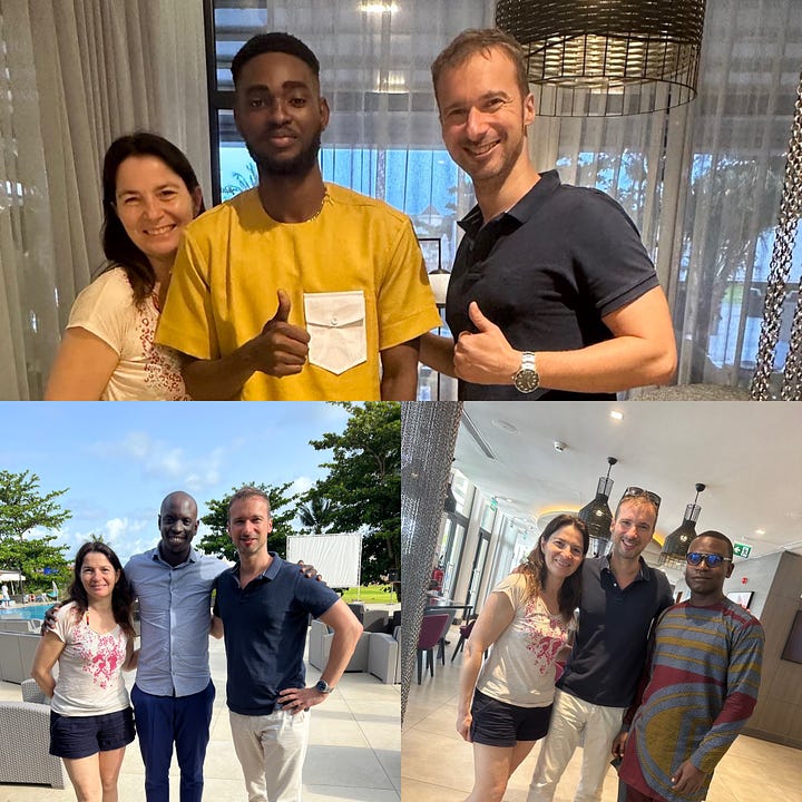 My team in Benin, whom I had the pleasure of meeting for the 1st time during my 1st visit to the country a few months ago. The woman in each photo with me is my COO Elisabeth, who lives in London.