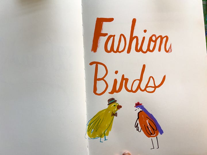 Illustrations of vintage lettering with birds