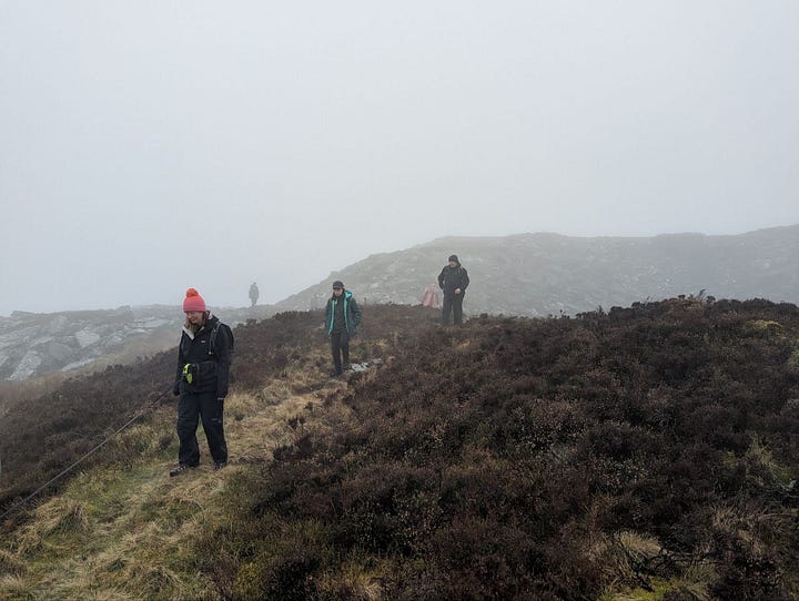 walking in mist in north wales