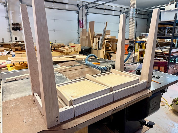 Maple writing desk under construction.