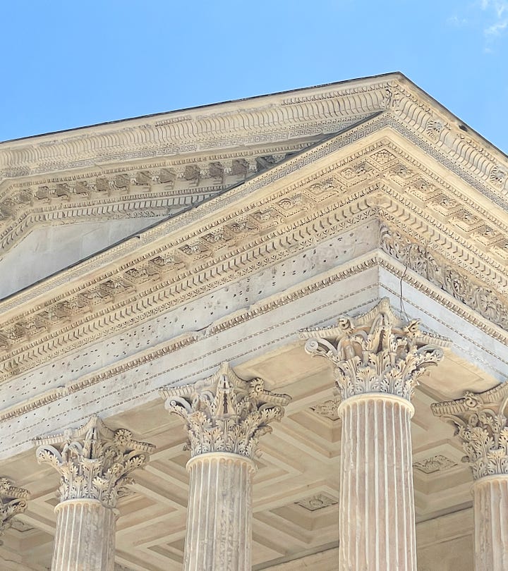 Architectural details at the Maison Carrée in Nimes, France.