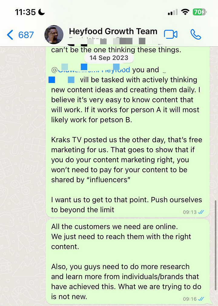 Courage motivating his team members to be more creative with content