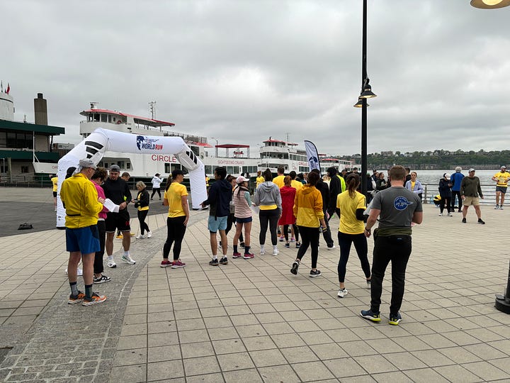 Runners gathering at the start for the New York City Wings for Life World Run.