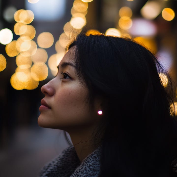 Photos of women with bokeh and background blur effects in Midjourney