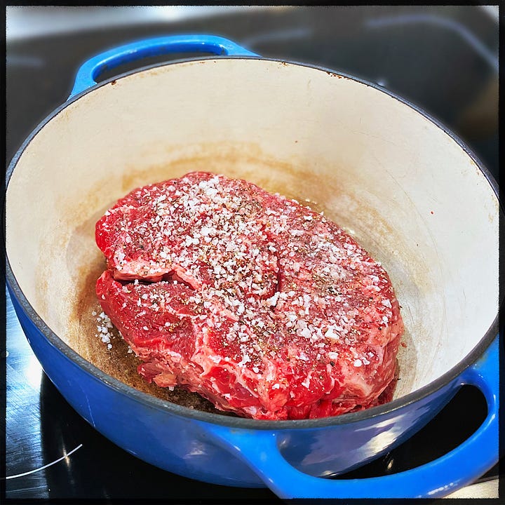 Chuck roast cooked and uncooked