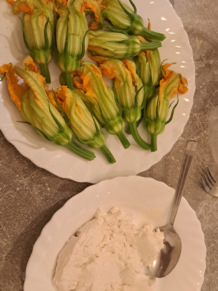 Stuffed courgette flowers