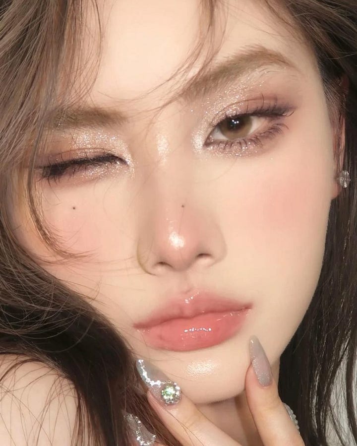 women wearing glittery douyin makeup